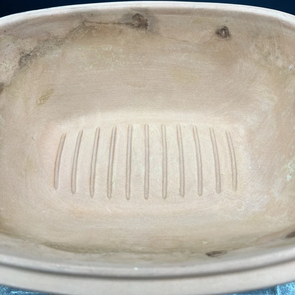Vintage Romertopf 110 Clay Baker Roaster Terra Cotta Reco Fish Chicken Motif 12